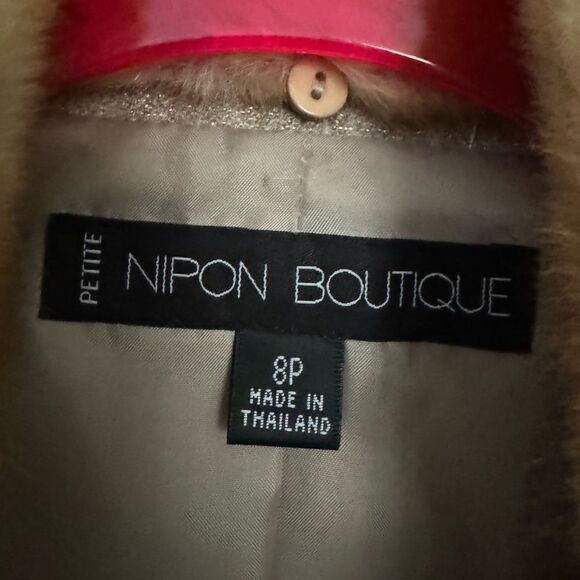 VTG Albert Nipon Boutique Fur Collar Tan Gold Sheen Wool Skirt Suit Size M/6/8P - Picture 14 of 16